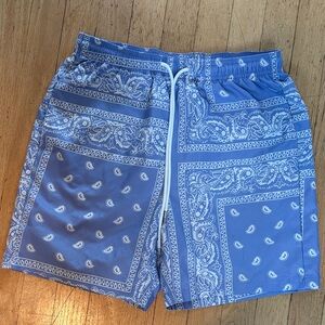 SHEIN Blue Paisley Bandana Print Swim Shorts